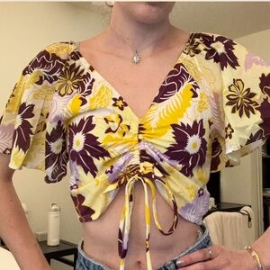 Anthropologie Maeve Flutter Sleeve Gathered Crop Top - Size XS